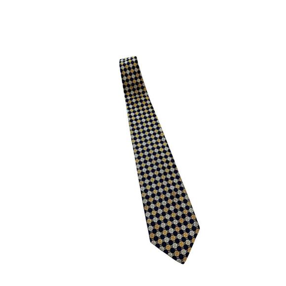 Robert Talbot Best Of Class Silk Tie Geometric Circles Gold‎ Blue White - Picture 1 of 6
